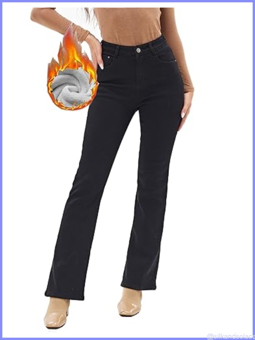 Fleece Lined Thermal Flare Bootcut Jeans High Waist Denim Pants